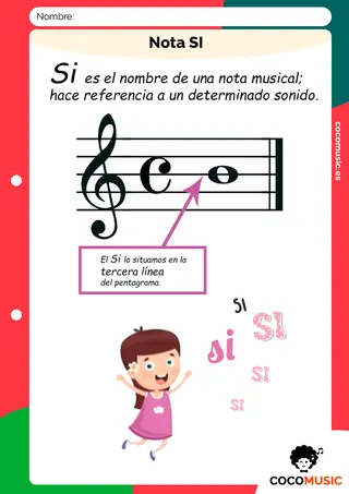 Ficha música Nota Si imprimir