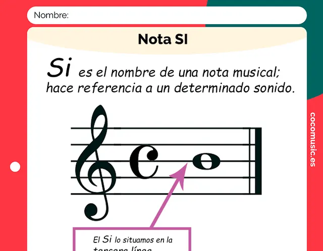Ficha música Nota Si imprimir