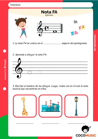 Nota FA Ejercicio de Música Imprimir