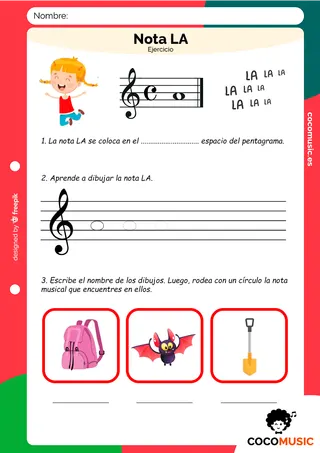 Nota LA Ejercicio de Música Imprimir