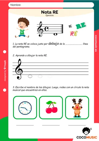 Nota RE Ejercicio de Música Imprimir
