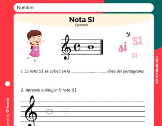 Nota SI Ejercicio de Música Imprimir