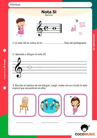 Nota SI Ejercicio de Música Imprimir