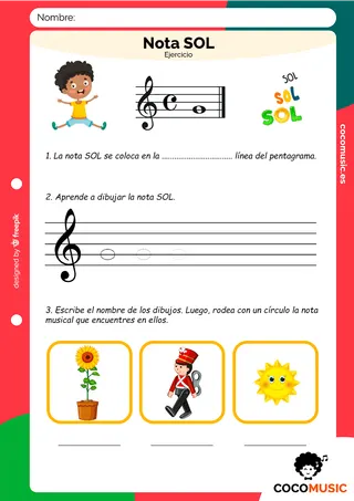 Nota Sol Ejercicio de Música Imprimir