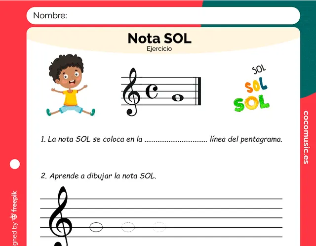 Nota Sol Ejercicio de Música Imprimir