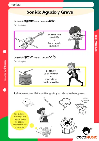 Sonido Agudo y Grave. Altura. Ficha de Música