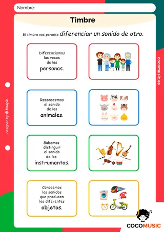 Sonidos diferentes. El Timbre Ficha de Música Imprimir