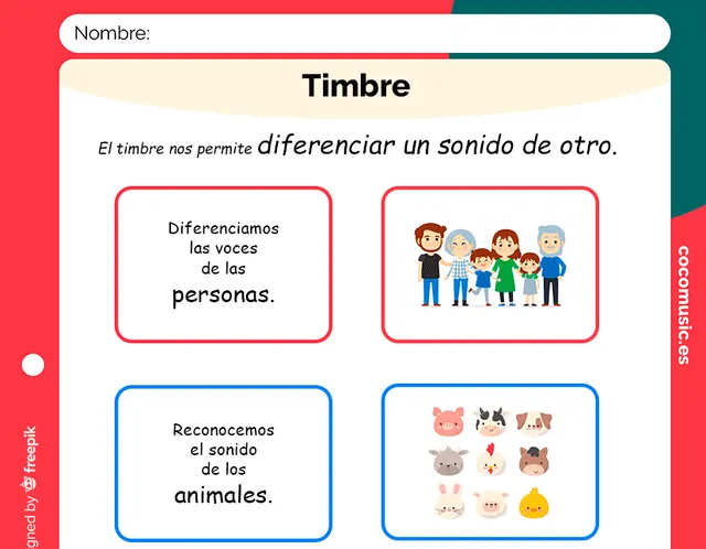 Sonidos diferentes. El Timbre Ficha de Música Imprimir