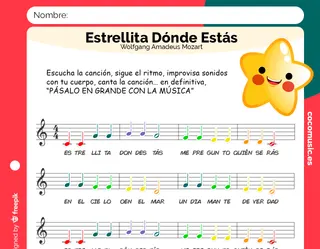 Partitura Estrellita Dónde Estás para niños de primaria