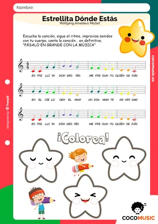 Partitura Estrellita Dónde Estás para niños de primaria