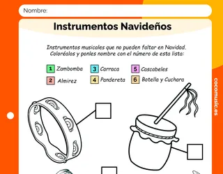 Colorear los instrumentos navideños