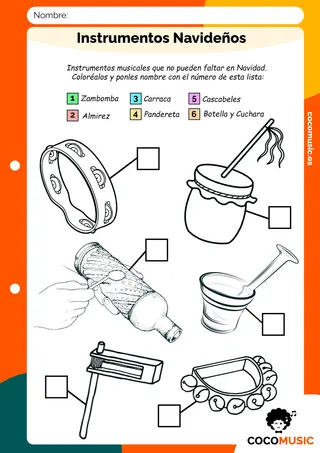 Colorear los instrumentos navideños