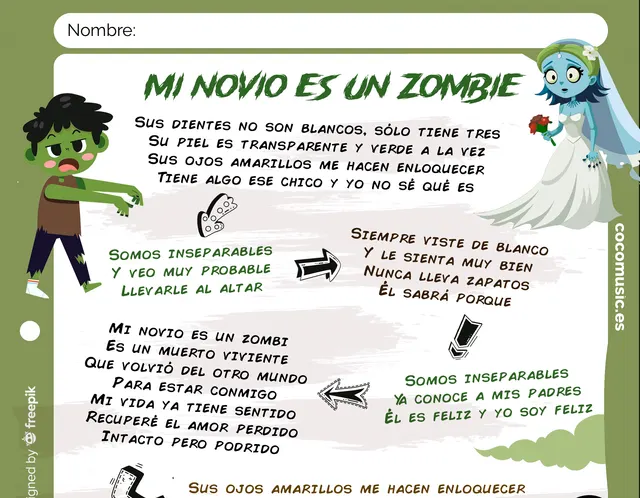 Letra Canción Mi Novio es un Zombi.
