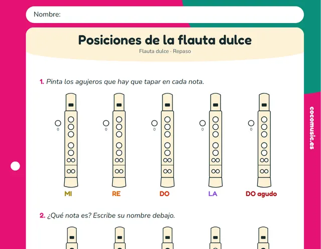Ficha de flauta dulce: Ejercicio: las posiciones de la flauta dulce