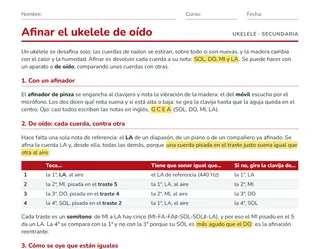 Ficha para ESO: cómo afinar el ukelele de oído, cuerda a cuerda desde el LA
