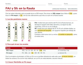 Ficha de flauta dulce para ESO: posiciones de FA sostenido y SI bemol