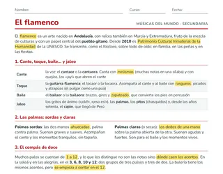 Ficha del flamenco para Secundaria: el compás de doce de la soleá con los acentos en 3, 6, 8, 10 y 12