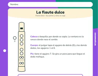 Ficha de flauta dulce: La flauta dulce: partes y cómo se coge