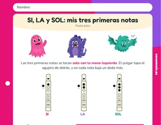Ficha de flauta dulce: SI, LA y SOL: las tres primeras notas de la flauta