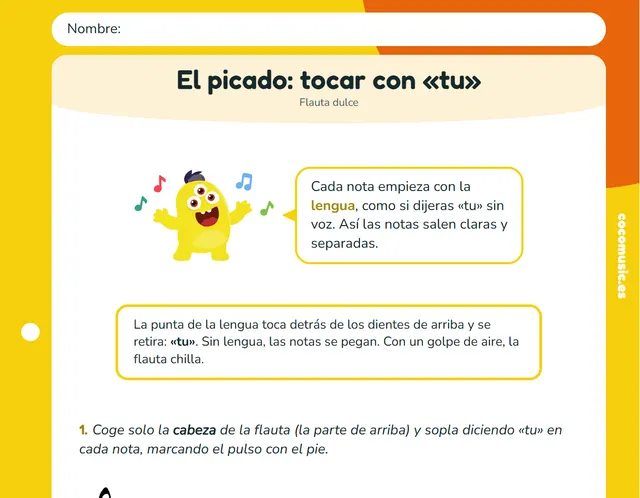 Ficha de flauta dulce: El picado: tocar la flauta con «tu»