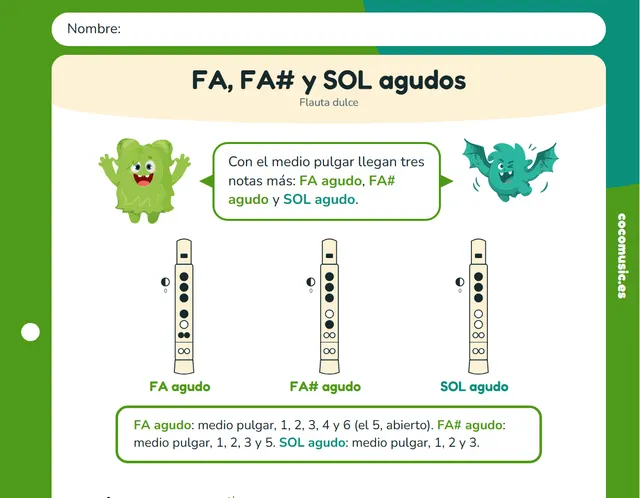 Ficha de flauta dulce: FA, FA# y SOL agudos en la flauta dulce
