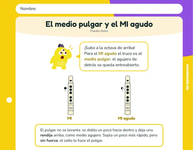 Ficha de flauta dulce: El medio pulgar y el MI agudo