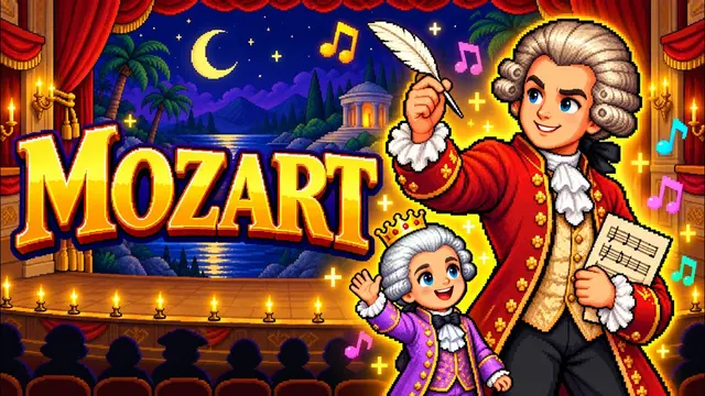 Carátula del vídeo: Biografía de Mozart para niños 🎹 El niño prodigio en dibujos animados